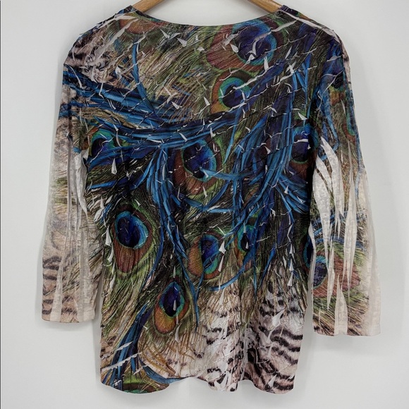 Jess & Jane 3/4 Sleeve Peacock Blouse Women’s Size Large - Picture 6 of 7